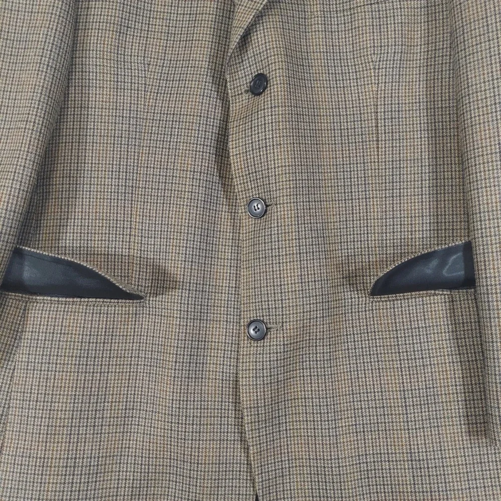 Vtg Andrew Fezza Silk Worsted Wool Sport Coat Blazer 42R Brown Houndstooth Check
